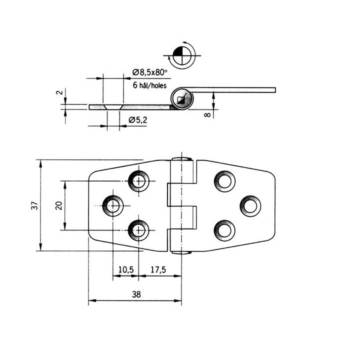 MAVI MARE Art. 175.62 hengsel polert 2 mm