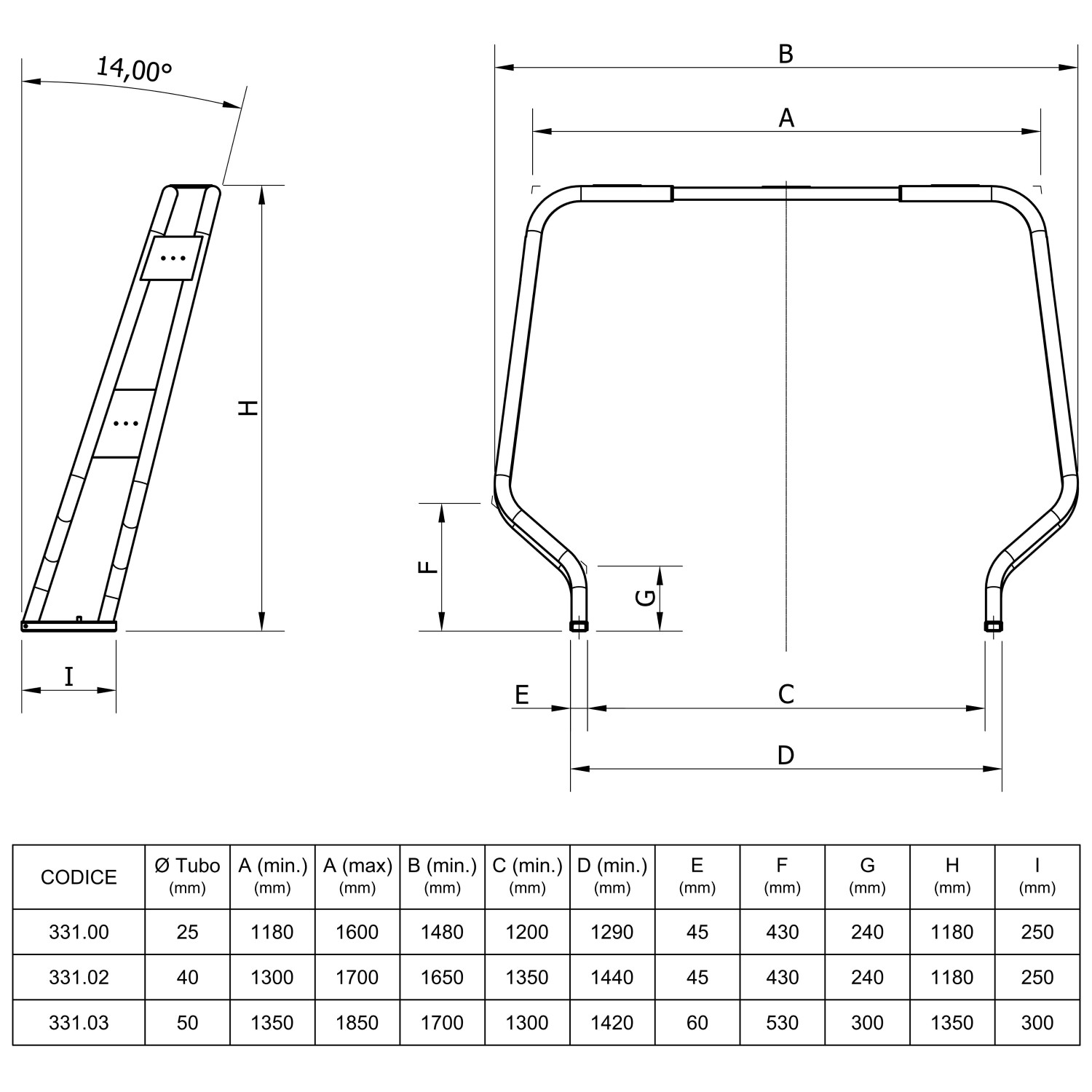 Mavi Mare Art. 331.00 rollbar nedfellbar AISI 316