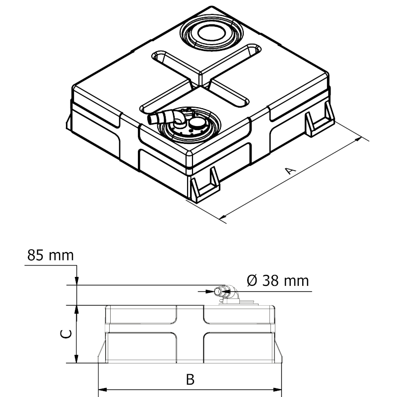 Can SB 01.9008 drivstofftank 140 liter stor kapasitet